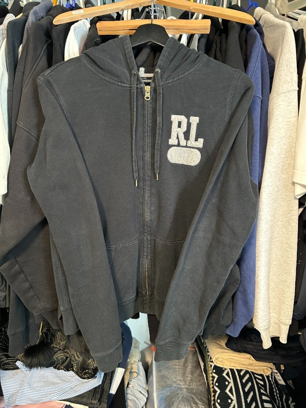 Polo Ralph Lauren Zip-up Black Vintage Hoodie - Size M, Fit S